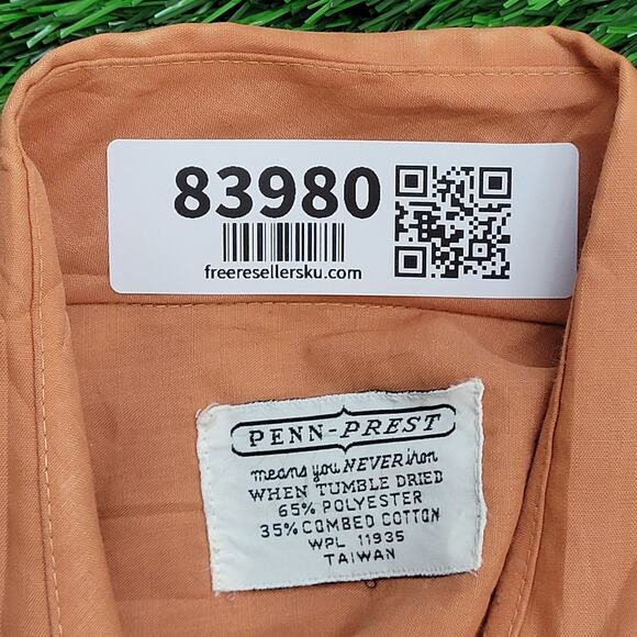 Vintage 90s MOD Button Shirt Large 22x30 Apricot Orange - Picture 8 of 11